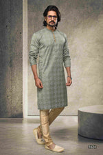 Thumbnail for Raivat Ethnic Cotton Printed Work Kurta Pajama In Pastel Green Colour - Distacart