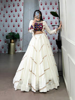 Thumbnail for Lorenvalley White Pure Rayon Sequins Lace Touch Up Lehenga Choli