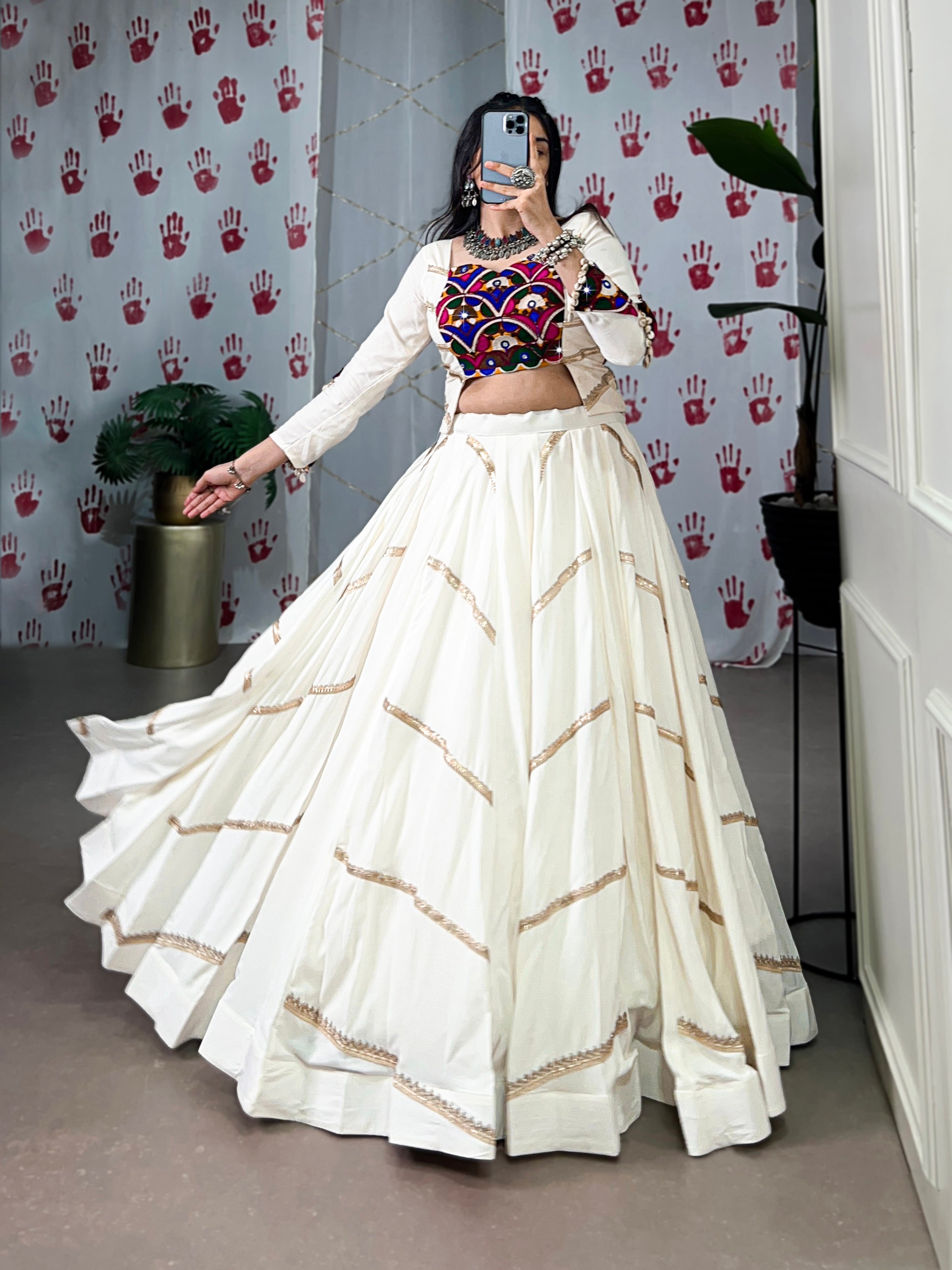 Lorenvalley White Pure Rayon Sequins Lace Touch Up Lehenga Choli
