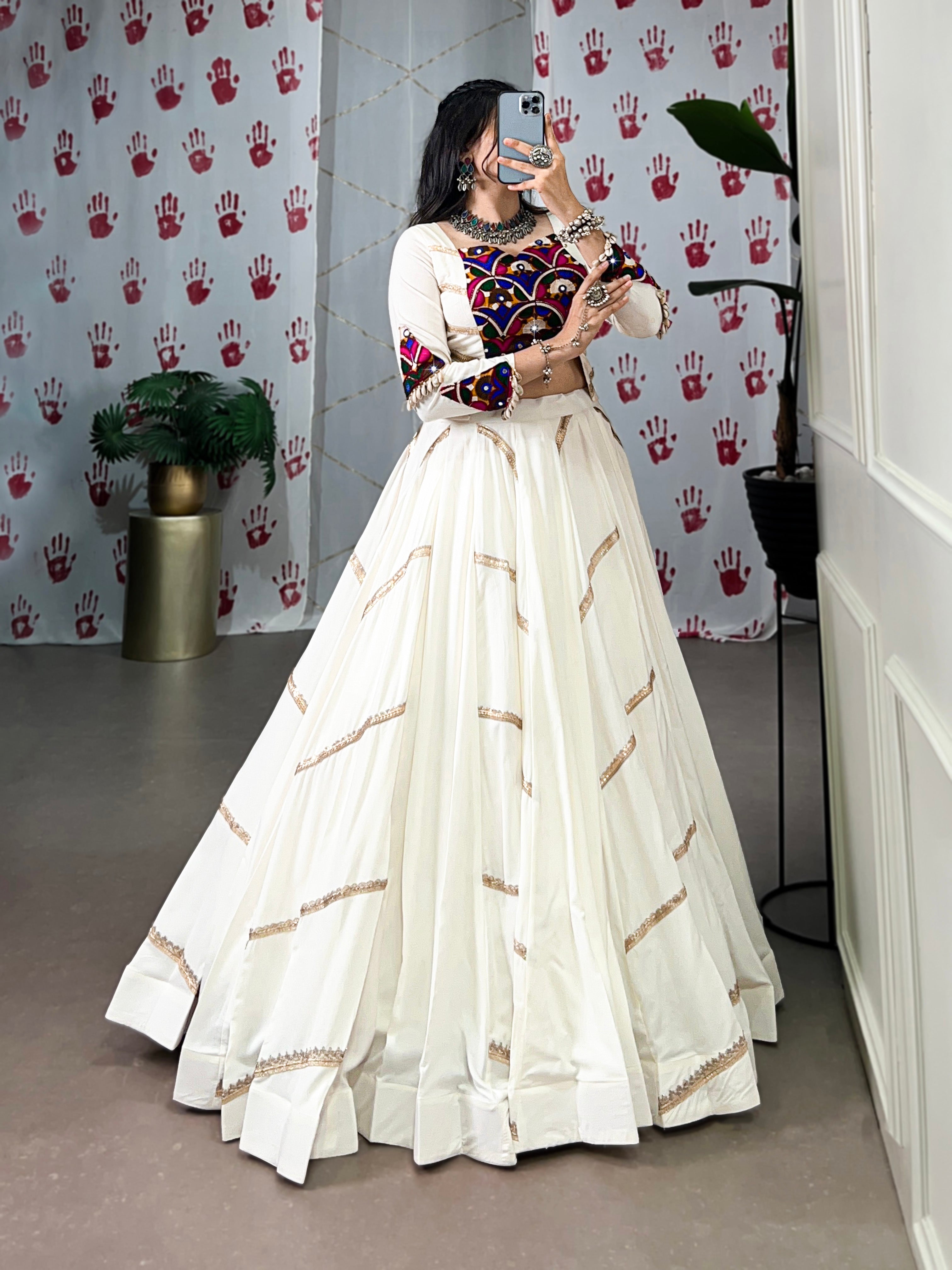 Lorenvalley White Pure Rayon Sequins Lace Touch Up Lehenga Choli