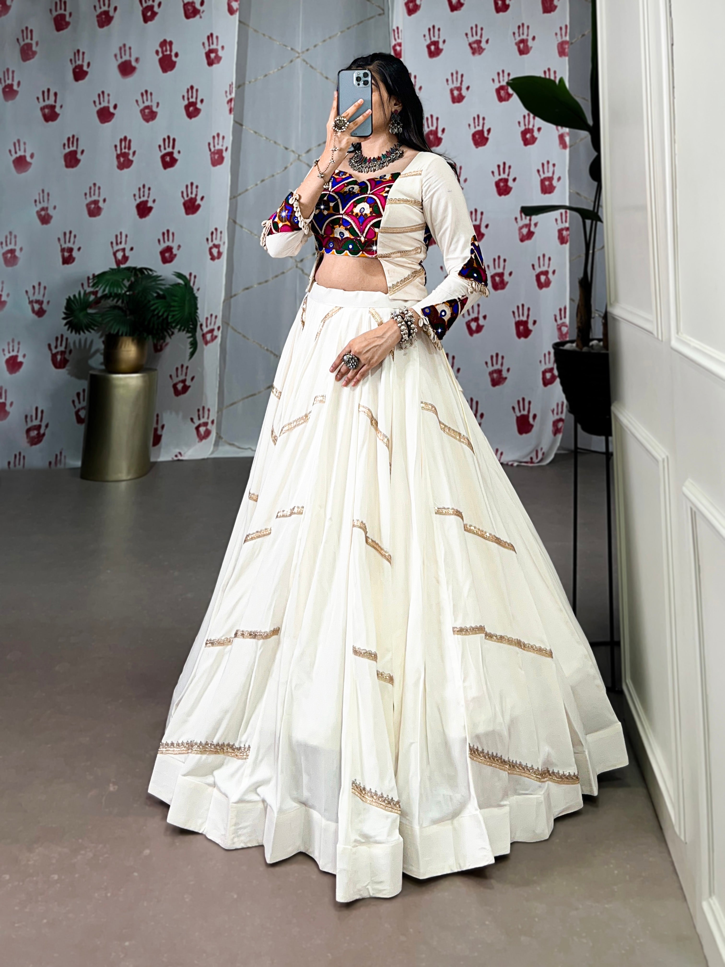 Lorenvalley White Pure Rayon Sequins Lace Touch Up Lehenga Choli