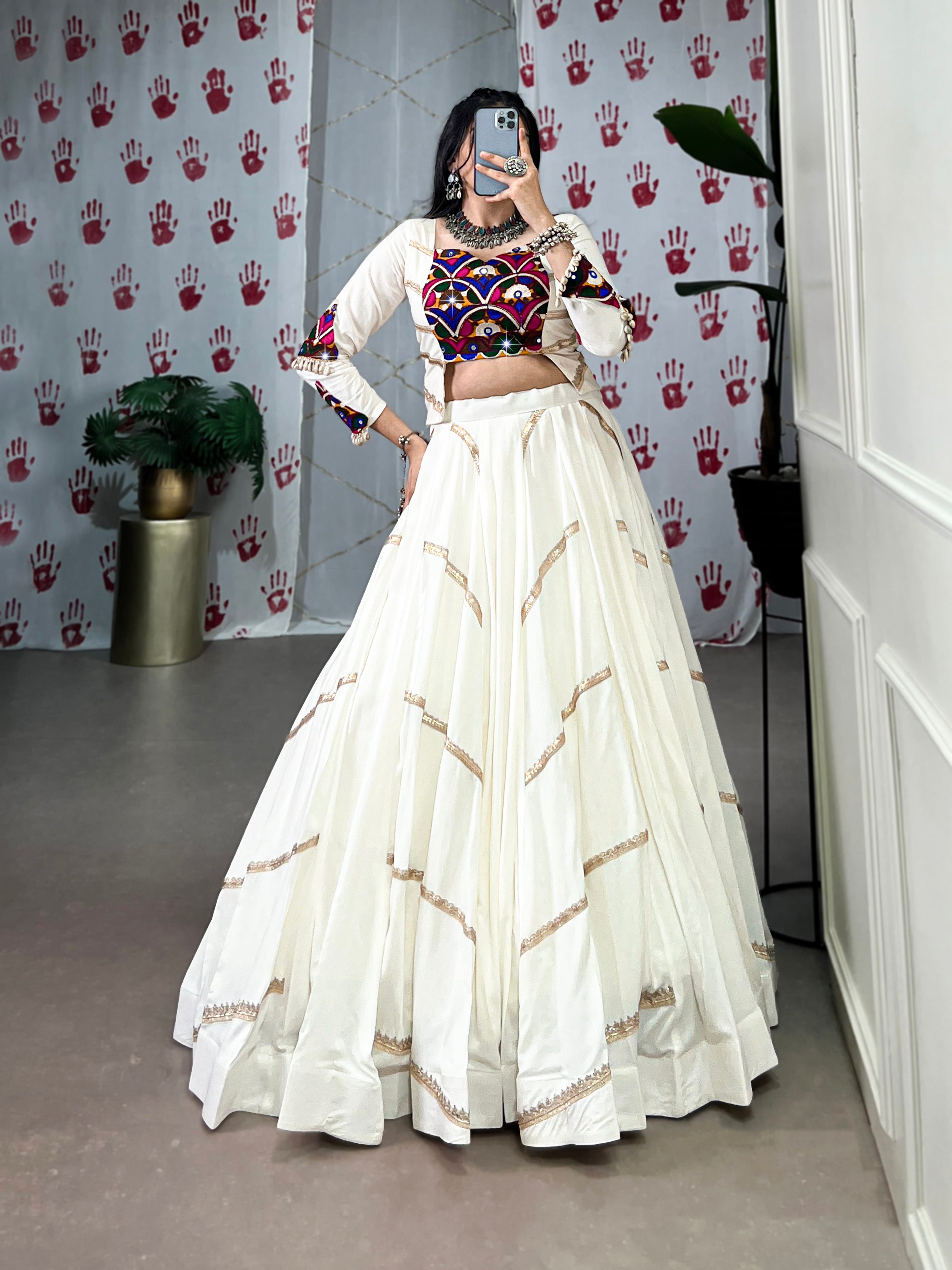 Lorenvalley White Pure Rayon Sequins Lace Touch Up Lehenga Choli