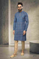 Thumbnail for Raivat Ethnic Cotton Printed Work Kurta Pajama In Blue Colour - Distacart