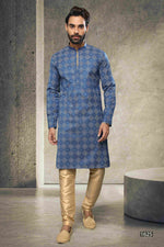 Thumbnail for Raivat Ethnic Cotton Printed Work Kurta Pajama In Blue Colour - Distacart