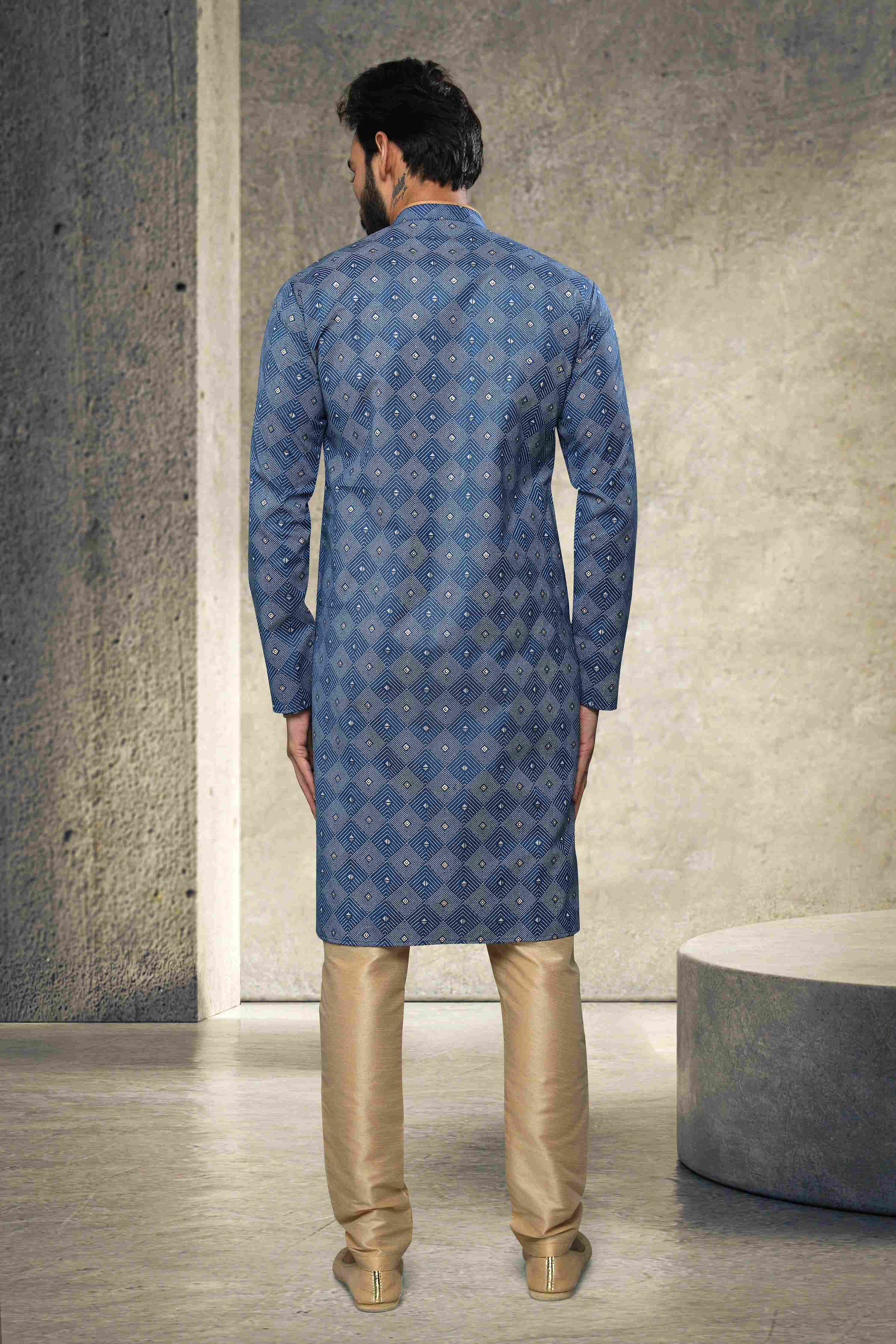 Raivat Ethnic Cotton Printed Work Kurta Pajama In Blue Colour - Distacart