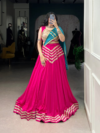 Lorenvalley Fashion Pink Pure Cotton Sequins Lace Touch Up Lehenga Choli with Dupatta