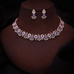 Thumbnail for Tehzeeb Creations Blue Colour Ad Studded Necklace Jewellery Set With Matching Earrings For Women And Girls - Distacart