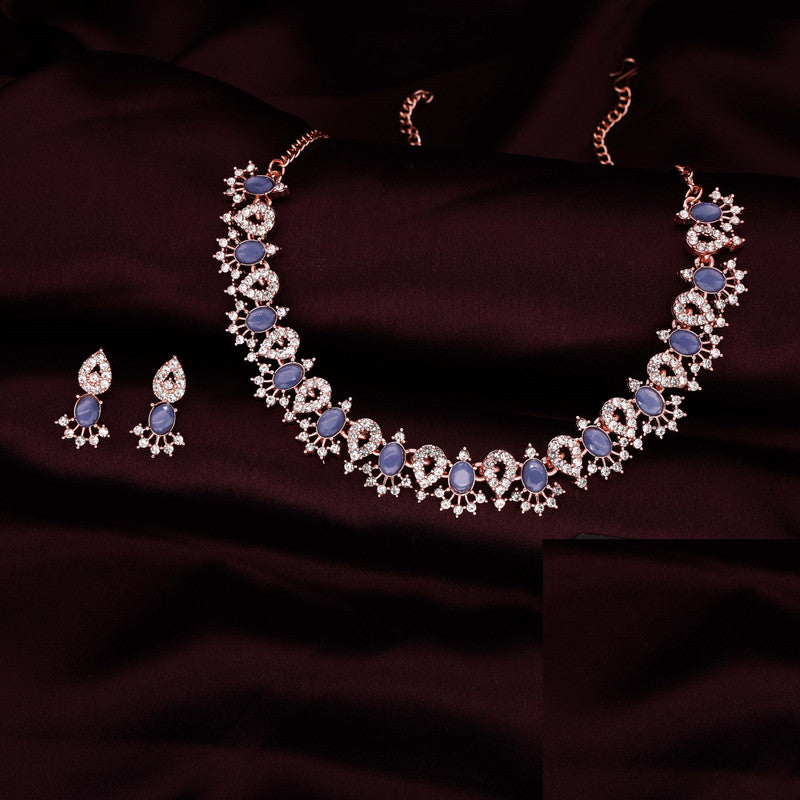 Tehzeeb Creations Blue Colour Ad Studded Necklace Jewellery Set With Matching Earrings For Women And Girls - Distacart