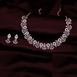 Thumbnail for Tehzeeb Creations Blue Colour Ad Studded Necklace Jewellery Set With Matching Earrings For Women And Girls - Distacart