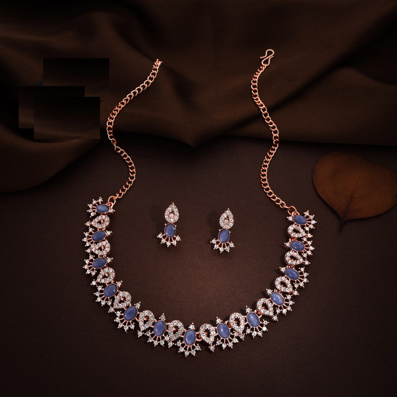 Tehzeeb Creations Blue Colour Ad Studded Necklace Jewellery Set With Matching Earrings For Women And Girls - Distacart