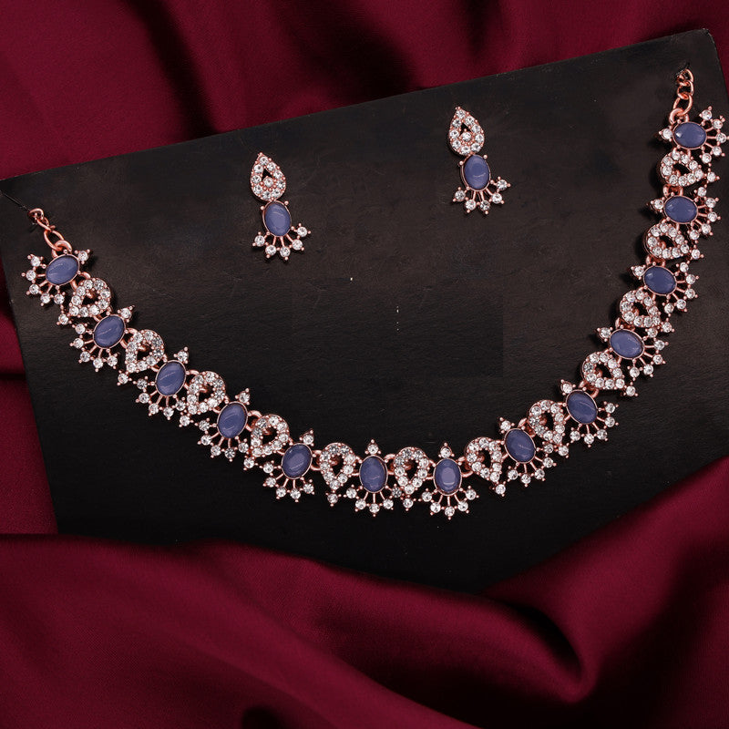 Tehzeeb Creations Blue Colour Ad Studded Necklace Jewellery Set With Matching Earrings For Women And Girls - Distacart