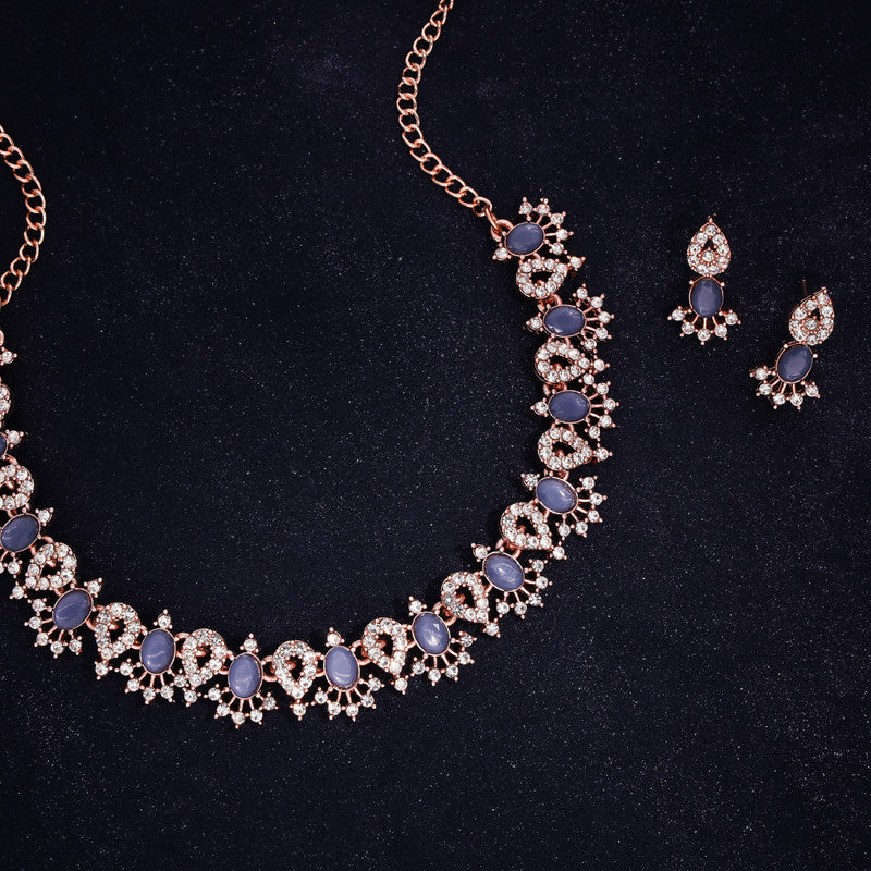 Tehzeeb Creations Blue Colour Ad Studded Necklace Jewellery Set With Matching Earrings For Women And Girls - Distacart