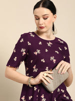 Thumbnail for All About You Women Purple Floral Print Regular Kurta with Trousers - Distacart