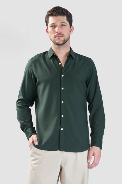 Xkind Bottle Green Plain Slim Fit Shirt - Distacart
