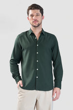 Thumbnail for Xkind Bottle Green Plain Slim Fit Shirt
