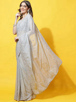 Thumbnail for kasee Floral Embroidered Organza Saree - Distacart