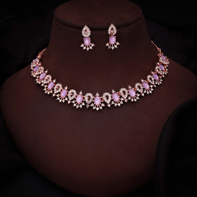 Tehzeeb Creations Lavender Colour Ad Studded Necklace Jewellery Set With Matching Earrings For Women And Girls - Distacart