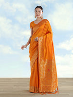 Thumbnail for Monjolika Fashion Orange Banarasi Satin Silk Saree With Zari Border And Butti Work - Distacart