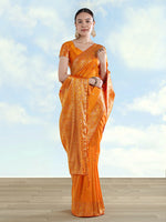 Thumbnail for Monjolika Fashion Orange Banarasi Satin Silk Saree With Zari Border And Butti Work - Distacart