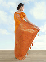Thumbnail for Monjolika Fashion Orange Banarasi Satin Silk Saree With Zari Border And Butti Work - Distacart