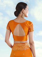 Thumbnail for Monjolika Fashion Orange Banarasi Satin Silk Saree With Zari Border And Butti Work - Distacart