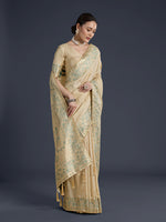 Thumbnail for Monjolika Fashion Cream Banarasi Satin Silk Saree With Zari Border And Butti Work - Distacart
