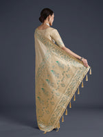 Thumbnail for Monjolika Fashion Cream Banarasi Satin Silk Saree With Zari Border And Butti Work - Distacart