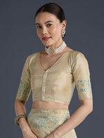 Thumbnail for Monjolika Fashion Cream Banarasi Satin Silk Saree With Zari Border And Butti Work - Distacart