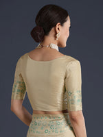Thumbnail for Monjolika Fashion Cream Banarasi Satin Silk Saree With Zari Border And Butti Work - Distacart