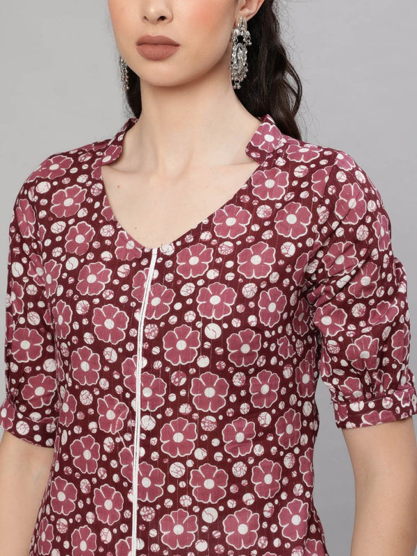 Aks Floral Printed Regular Pure Cotton Kurta With Trousers - Distacart