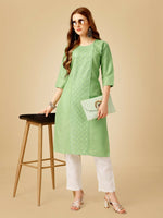 Thumbnail for Jyoti Fashion Women's Lime Green Cotton Blend Embroidered Kurta Pant Set - Distacart