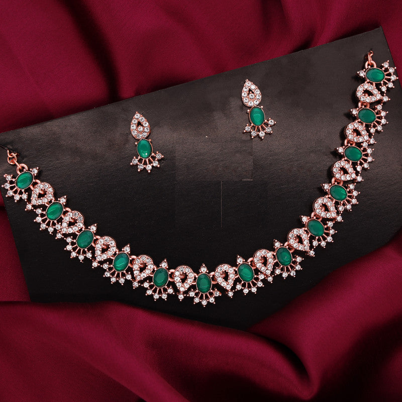 Tehzeeb Creations Green Colour Ad Studded Necklace Jewellery Set With Matching Earrings For Women And Girls - Distacart