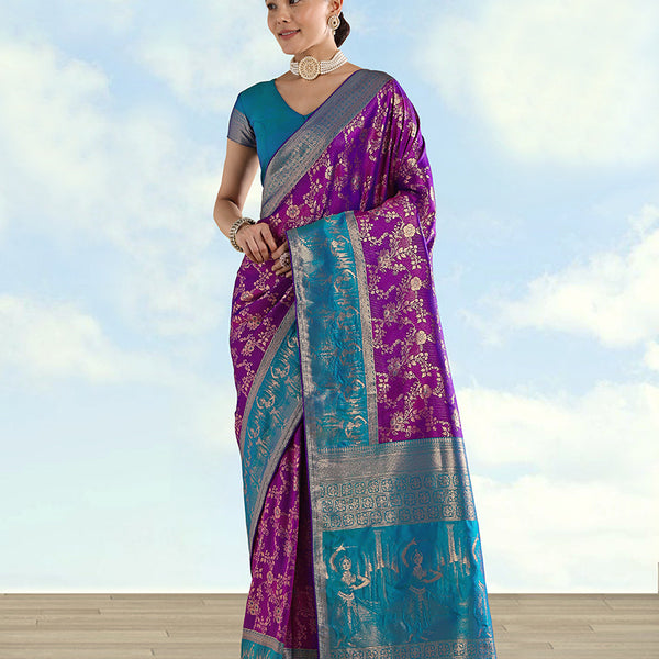 Monjolika Fashion Purple Banarasi Silk Saree With Zari Woven Design - Distacart