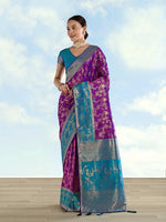 Thumbnail for Monjolika Fashion Purple Banarasi Silk Saree With Zari Woven Design - Distacart