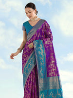 Thumbnail for Monjolika Fashion Purple Banarasi Silk Saree With Zari Woven Design - Distacart
