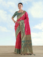 Thumbnail for Monjolika Fashion Rani Pink Banarasi Silk Saree With Zari Woven Design - Distacart