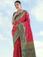 Thumbnail for Monjolika Fashion Rani Pink Banarasi Silk Saree With Zari Woven Design - Distacart