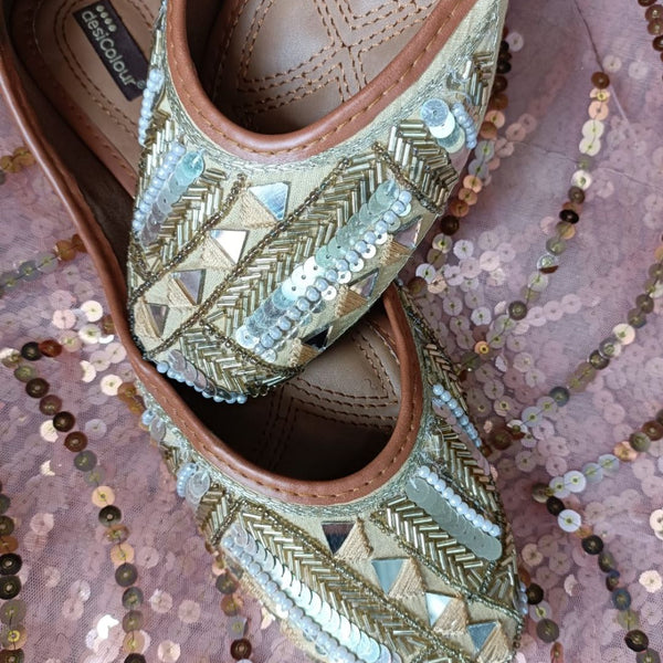 Desi Colour Women Indian Ethnic Footwear-Golden Mirror Emb - Distacart