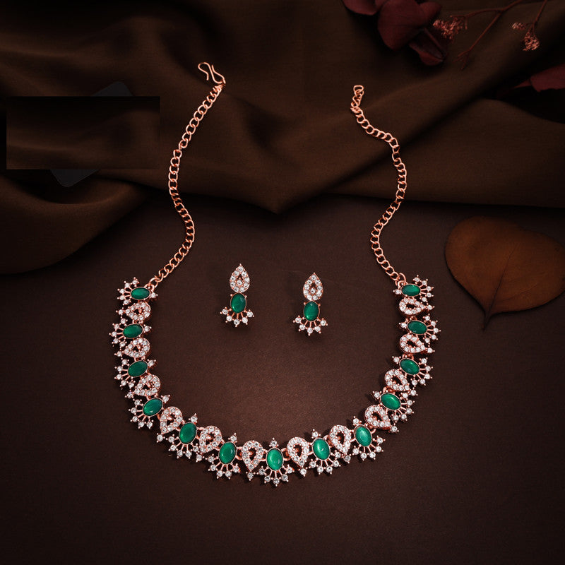 Tehzeeb Creations Green Colour Ad Studded Necklace Jewellery Set With Matching Earrings For Women And Girls - Distacart