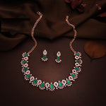 Thumbnail for Tehzeeb Creations Green Colour Ad Studded Necklace Jewellery Set With Matching Earrings For Women And Girls - Distacart