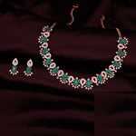 Thumbnail for Tehzeeb Creations Green Colour Ad Studded Necklace Jewellery Set With Matching Earrings For Women And Girls - Distacart