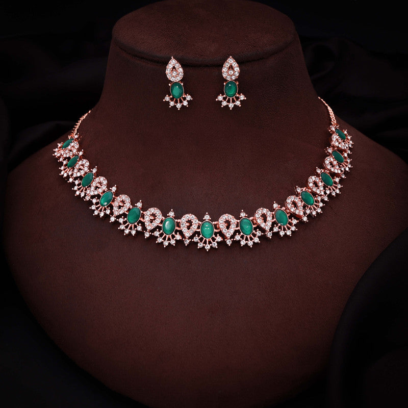 Tehzeeb Creations Green Colour Ad Studded Necklace Jewellery Set With Matching Earrings For Women And Girls - Distacart