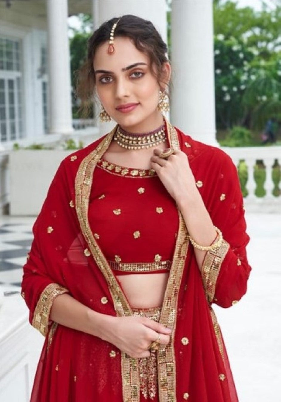 Anaita Red Georgette Lehenga Choli With Sequence & Thread Work - Distacart