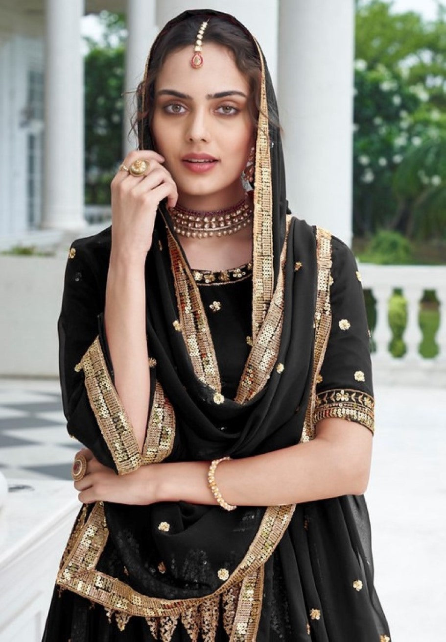 Anaita Black Georgette Lehenga Choli With Sequence & Thread Work - Distacart