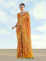 Thumbnail for Monjolika Fashion Mustard Satin Silk Saree With Patola Work And Elephant Motifs - Distacart