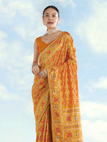 Thumbnail for Monjolika Fashion Mustard Satin Silk Saree With Patola Work And Elephant Motifs - Distacart