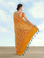Thumbnail for Monjolika Fashion Mustard Satin Silk Saree With Patola Work And Elephant Motifs - Distacart