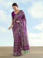 Thumbnail for Monjolika Fashion Purple Satin Silk Saree With Patola Work And Elephant Motifs - Distacart