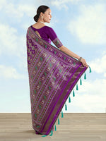Thumbnail for Monjolika Fashion Purple Satin Silk Saree With Patola Work And Elephant Motifs - Distacart