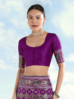 Thumbnail for Monjolika Fashion Purple Satin Silk Saree With Patola Work And Elephant Motifs - Distacart